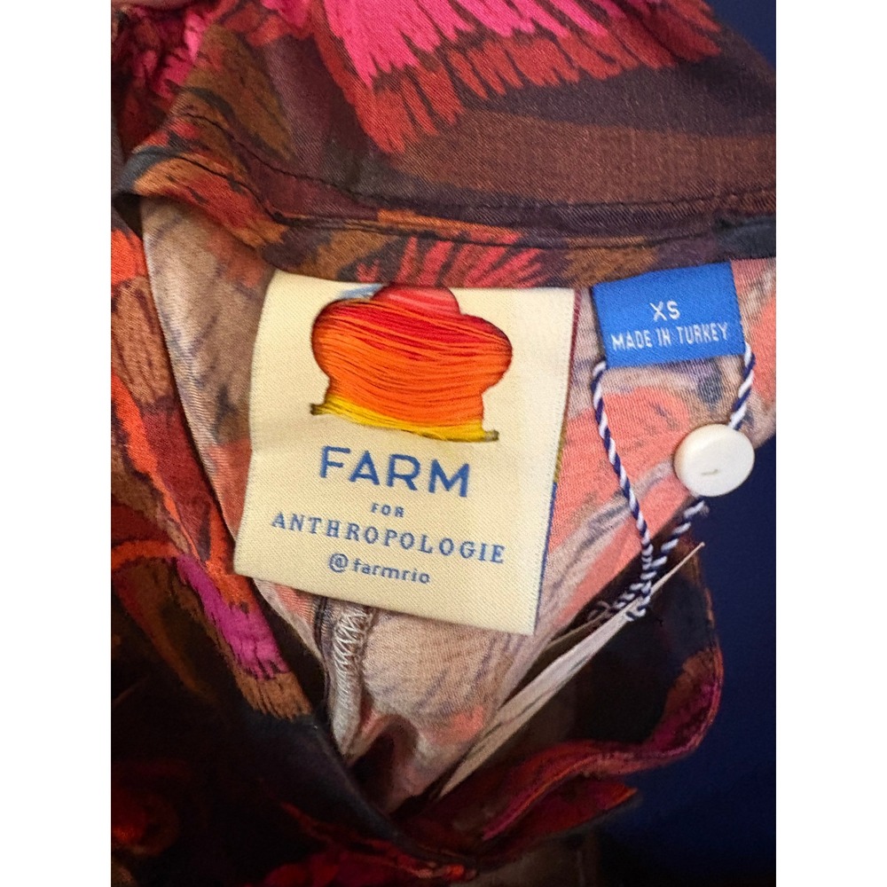 Farm Rio for Anthropologie Floral Plaid Wide Leg Pants Orange Pink XS New - Picture 4 of 7